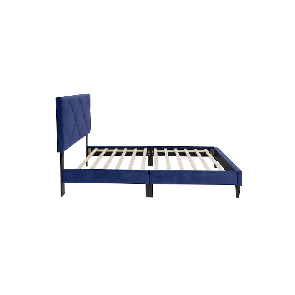 Adjustable Diamond Tufted Headboard Twin Bed Frame in Navy Blue Velvet. Picture 3