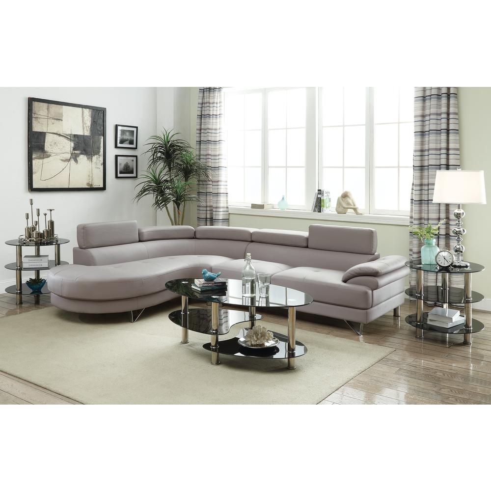 Poundex 2 Piece Faux Leather Sectional in Light Gray, 102" W x 85" D x 29" H, Package Weight 120. Picture 2