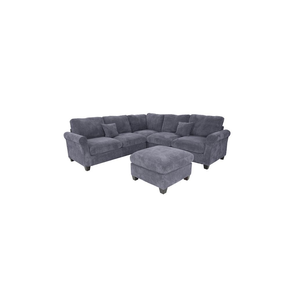 Upholstered Corduroy 4-Piece Sectional in Dark Gray. Picture 2