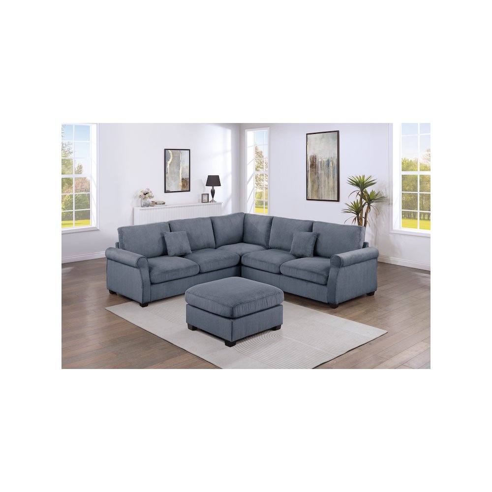 Upholstered Corduroy 4-Piece Sectional in Dark Gray. Picture 4