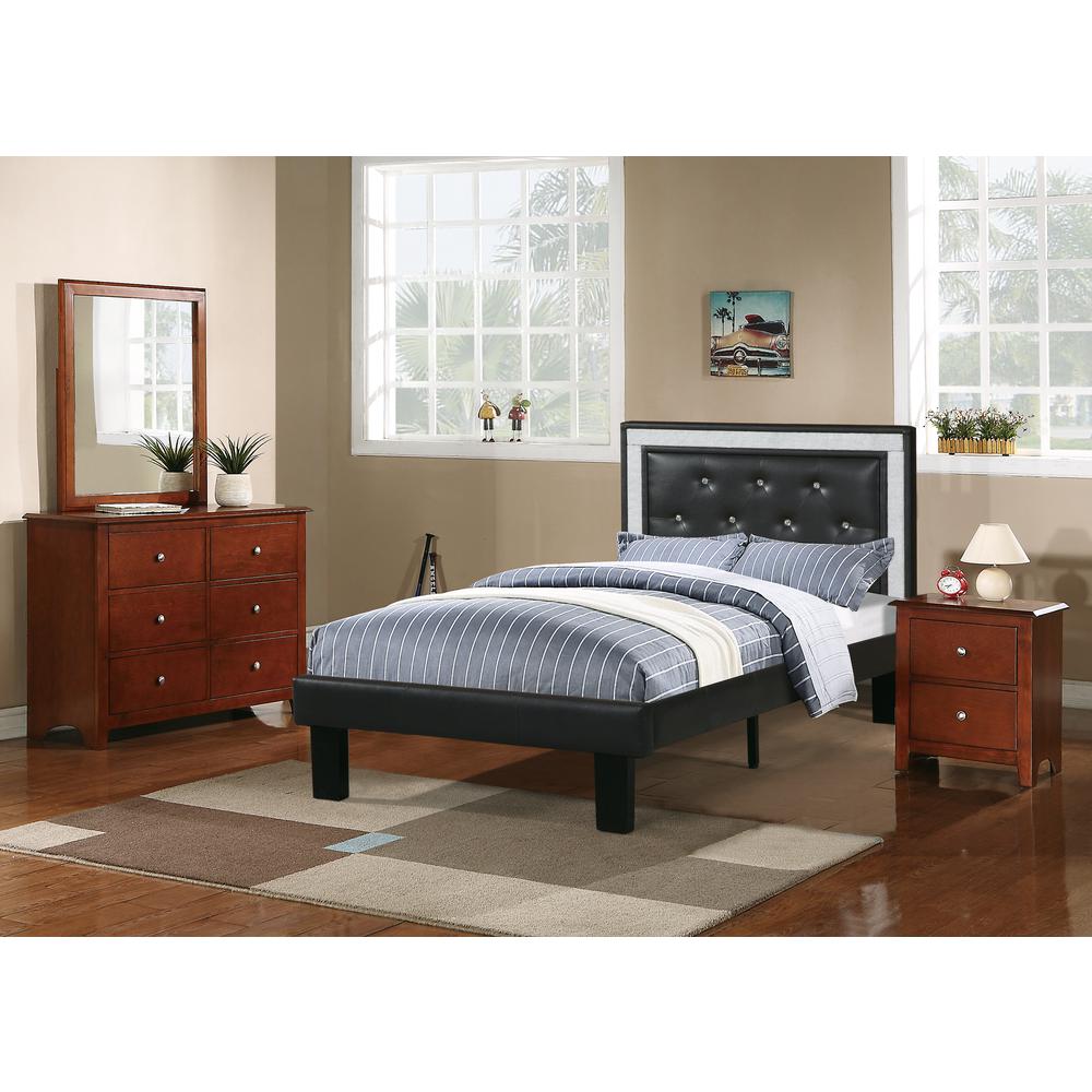 Twin Upholstered Bed Frame with Slats in Black Faux Leather. Picture 3