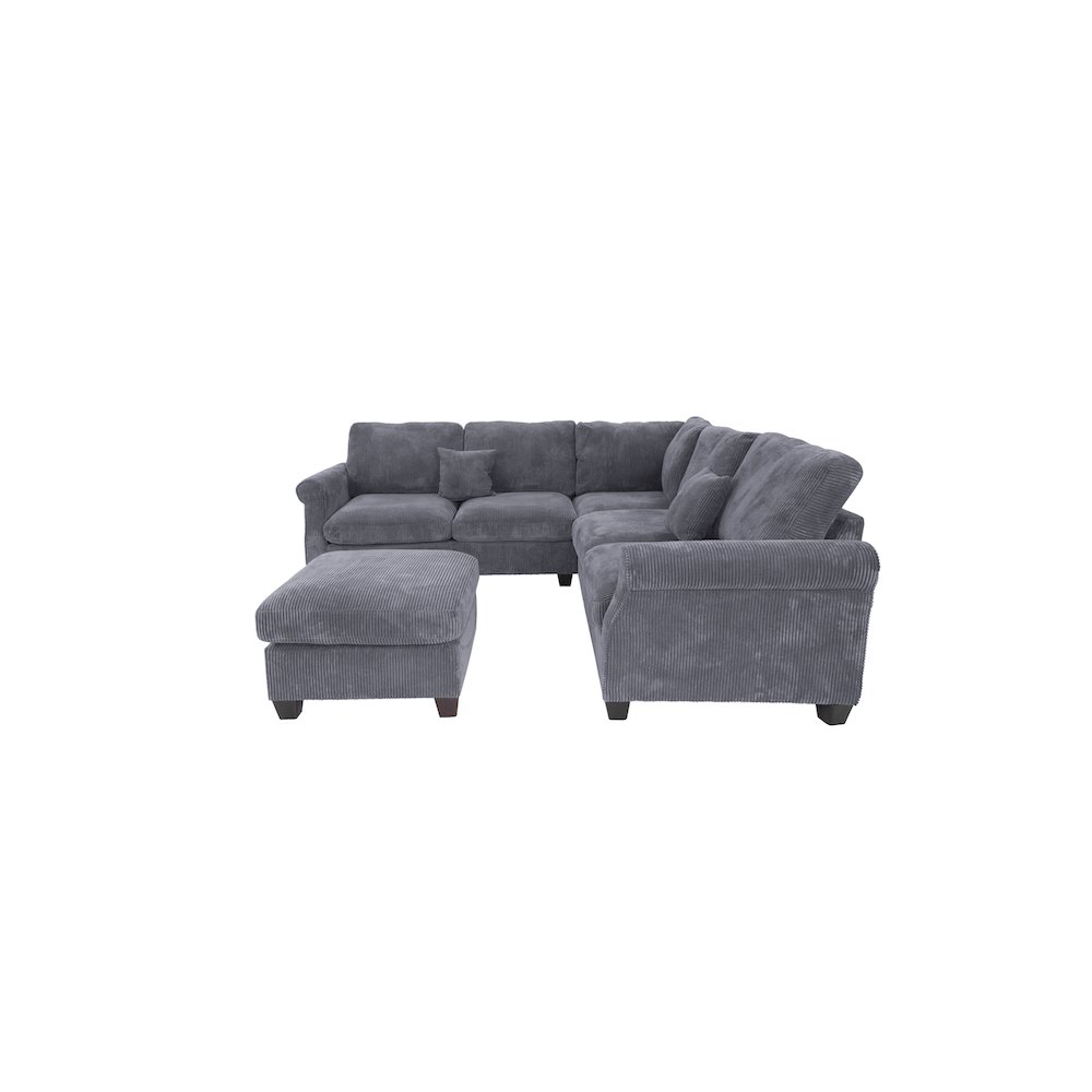 Upholstered Corduroy 4-Piece Sectional in Dark Gray. Picture 1
