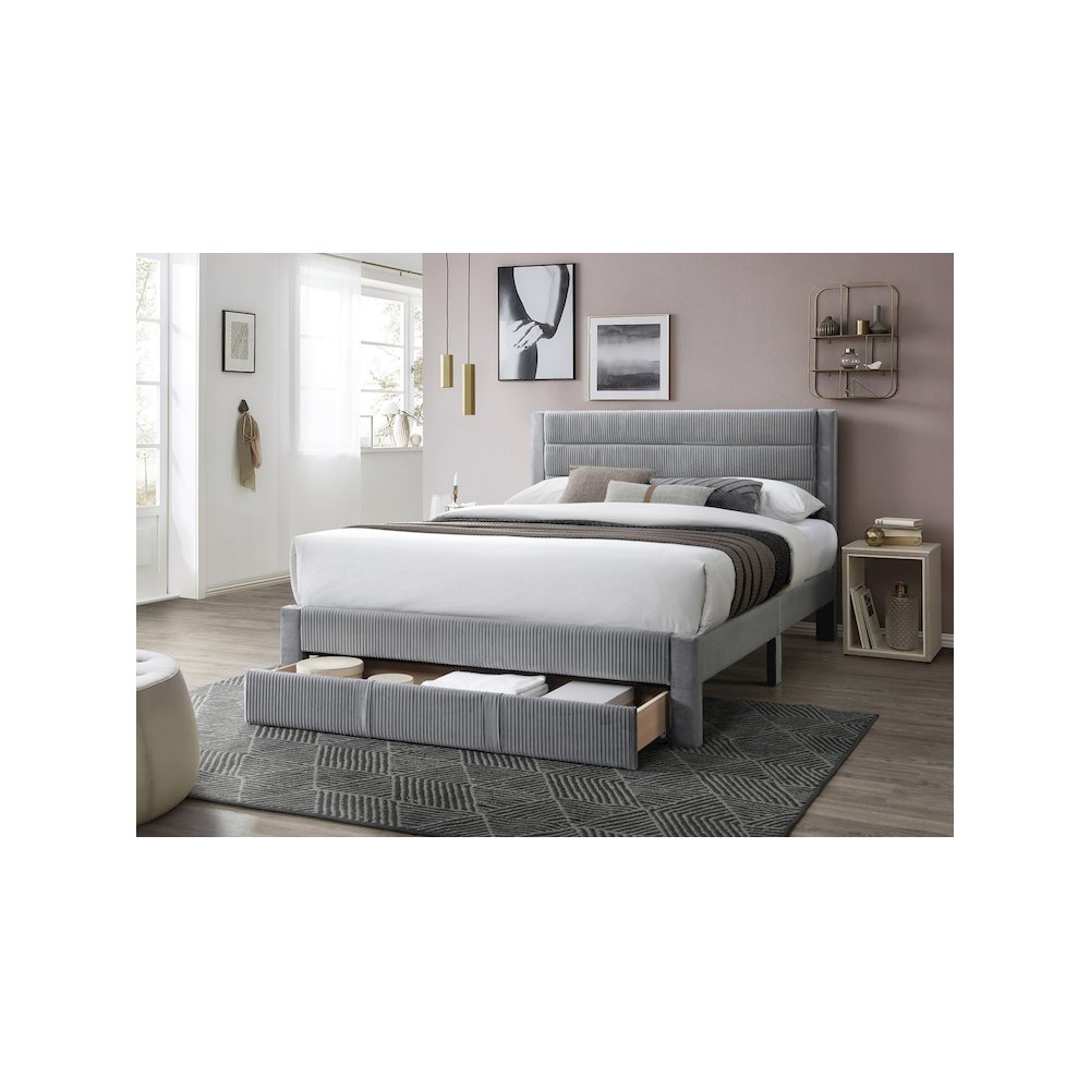 Queen Platform Bed with Underbed Storage in Gray. Picture 3