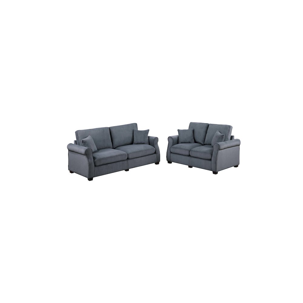 Upholstered Corduroy Sofa Loveseat Set in Dark Gray. Picture 1