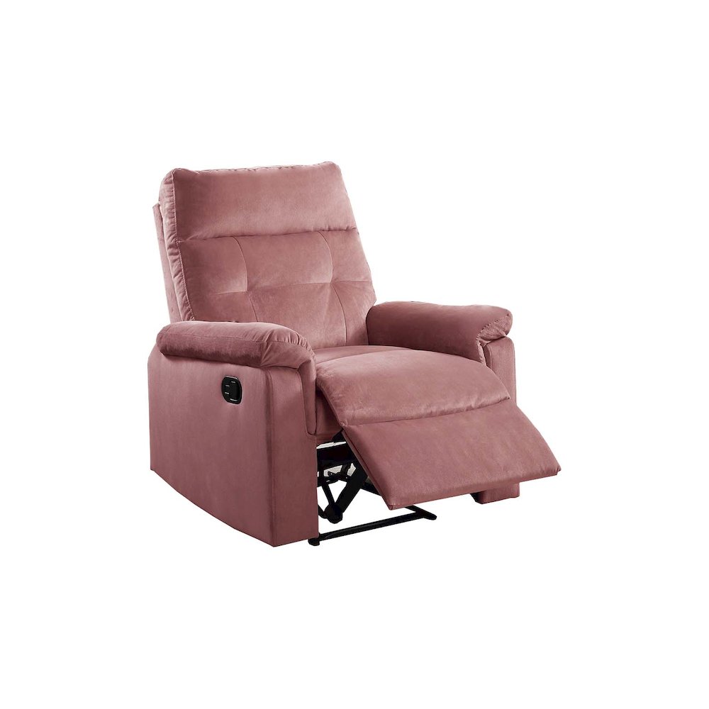 Blush Pink Velvet Manual Recliner. Picture 1