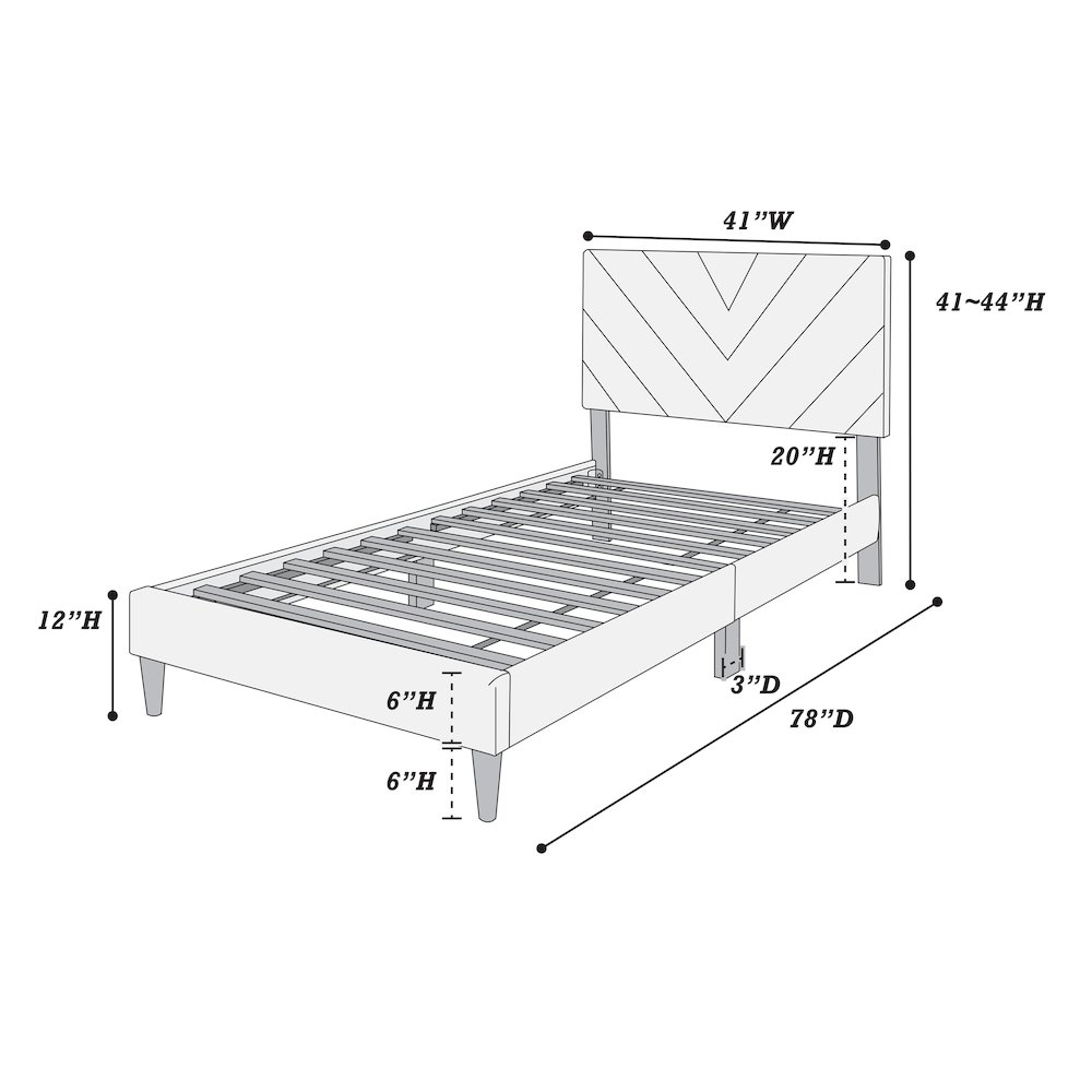 Twin Adjustable V-Stitch Headboard Modern Velvet Platform Bed, Light Pink. Picture 2