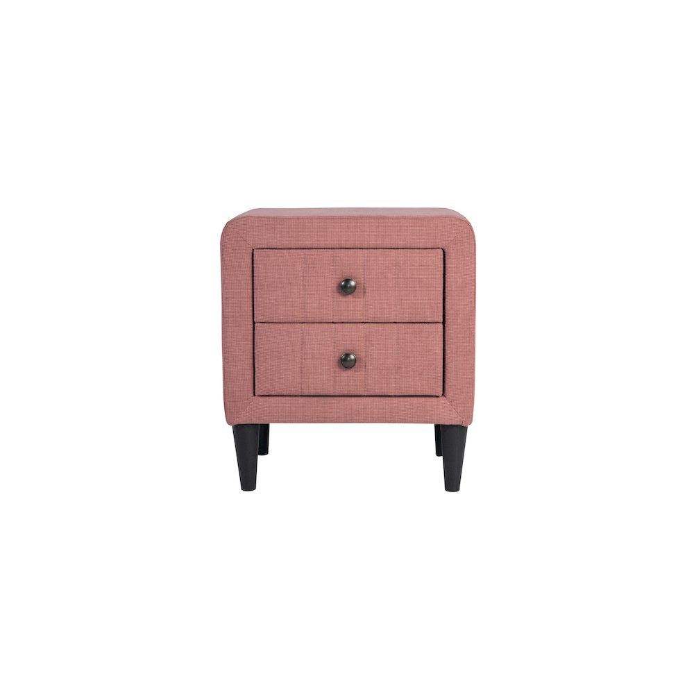 2-Drawer Brushed Linen Fabric  Upholstered Nightstand in Pink. Picture 2