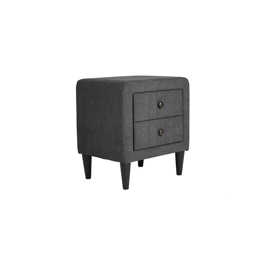 2-Drawer Brushed Linen Fabric  Upholstered Nightstand in Charcoal. Picture 1