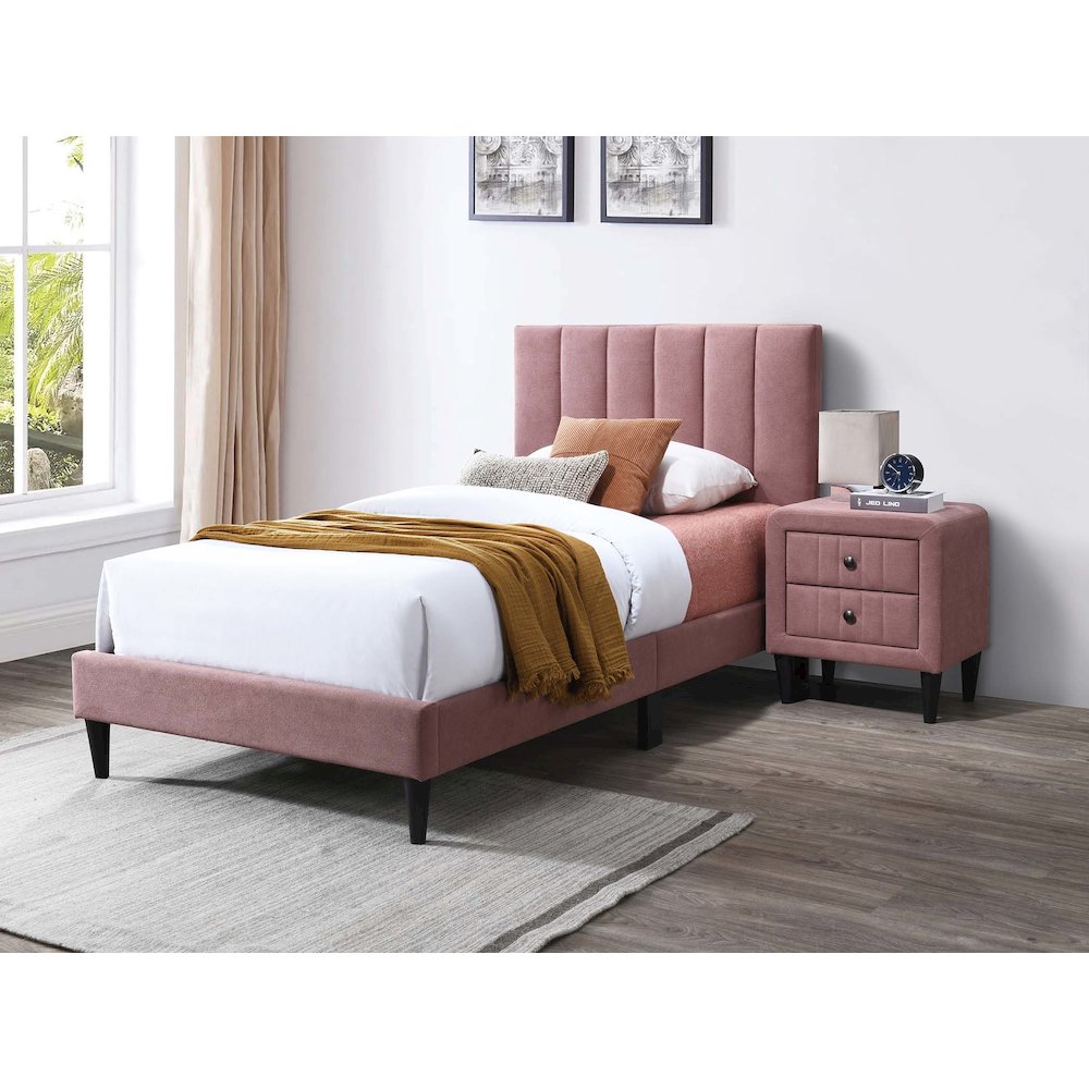 Adjustable Channel Tufted Pink Brushed Linen Twin Bed Frame. Picture 4
