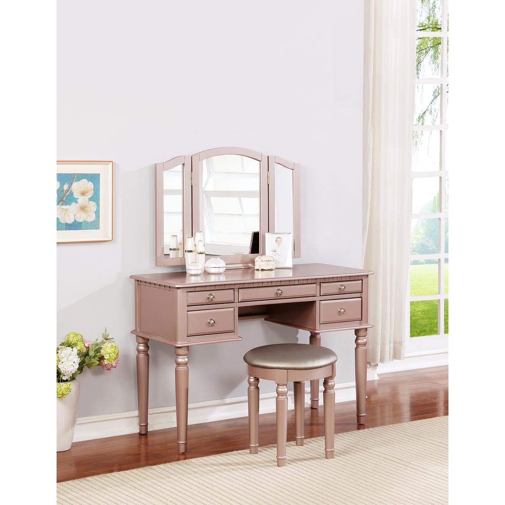 Wooden Makeup Vanity Set Desk, Mirror and Stool - Rose Gold. Picture 8