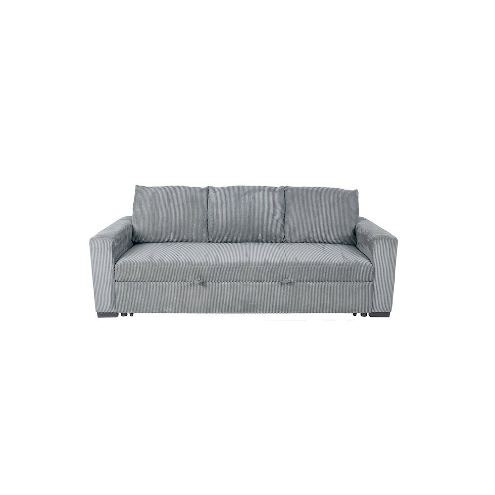 Upholstered Corduroy Convertible Sofa in Fog. Picture 1