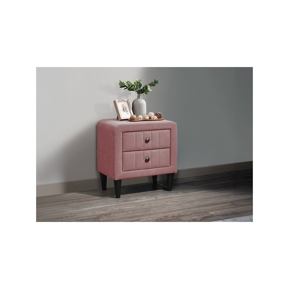 2-Drawer Brushed Linen Fabric  Upholstered Nightstand in Pink. Picture 4