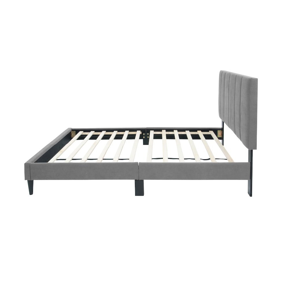 Adjustable Channel Tufted Gray Brushed Linen Twin Bed Frame. Picture 3
