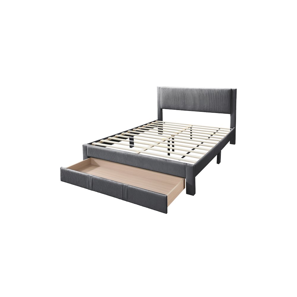 Queen Platform Bed with Underbed Storage in Charcoal. Picture 1