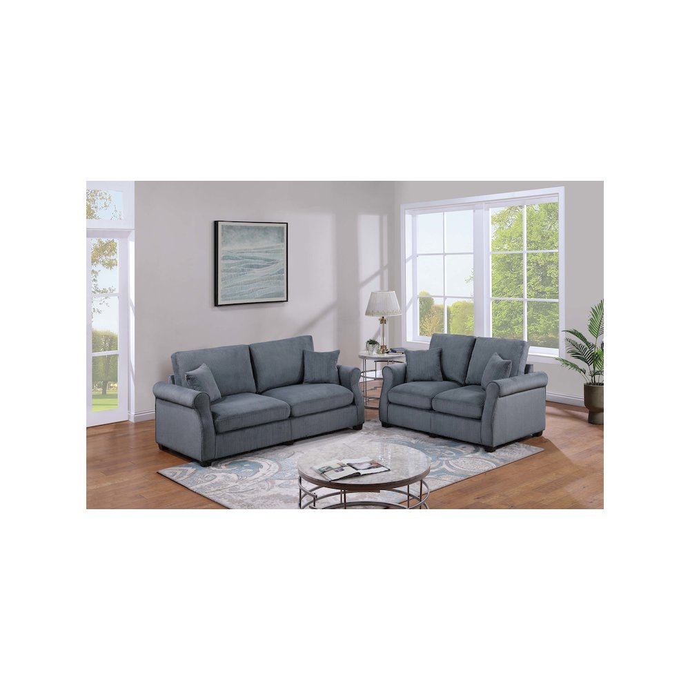 Upholstered Corduroy Sofa Loveseat Set in Dark Gray. Picture 2