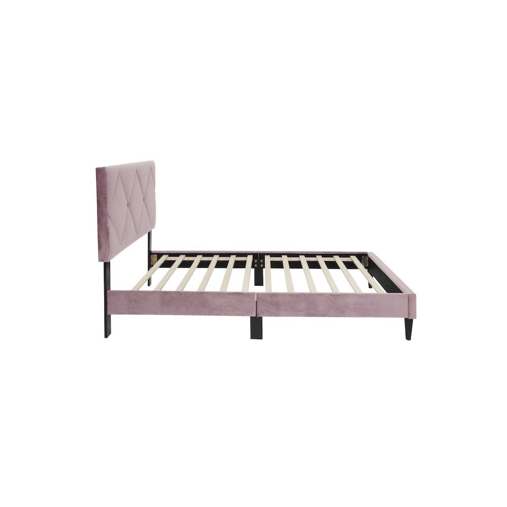 Adjustable Diamond Tufted Headboard Twin Bed Frame in Light Pink Velvet. Picture 3