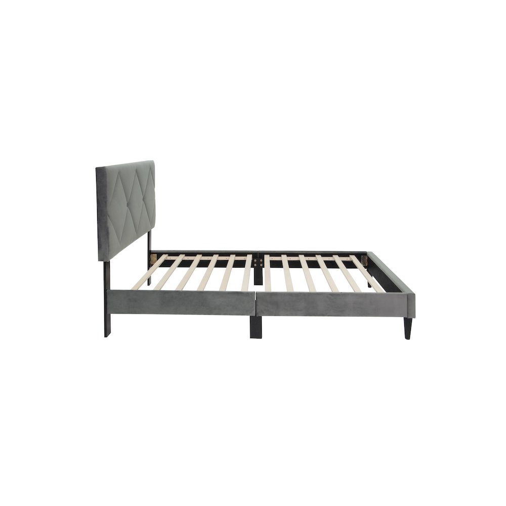 Adjustable Diamond Tufted Headboard Twin Bed Frame in Gray Velvet. Picture 3