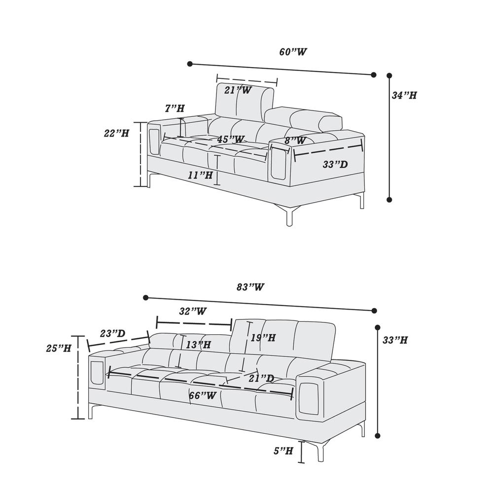 Furniture 2 Piece Faux Leather Sofa Set in Cream-White Color. Picture 4