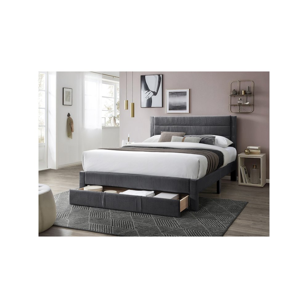Queen Platform Bed with Underbed Storage in Charcoal. Picture 3