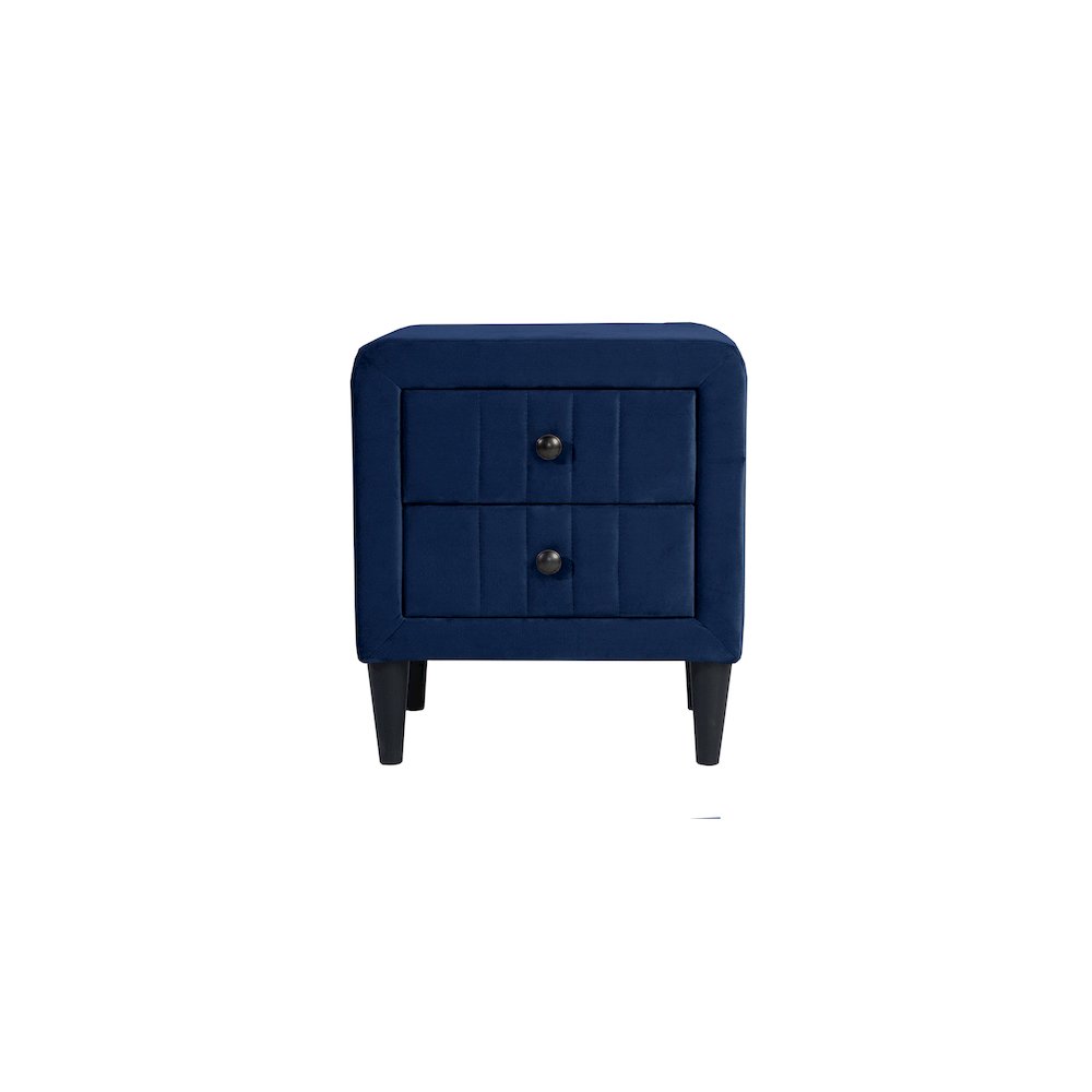 2-Drawer Velvet Upholstered Nightstand in Navy Blue. Picture 1