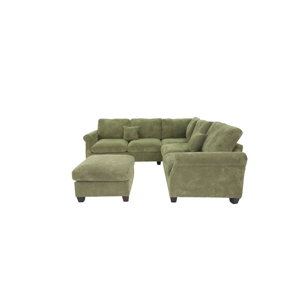 Upholstered Corduroy 4-Piece Sectional in Dark Sage. Picture 2