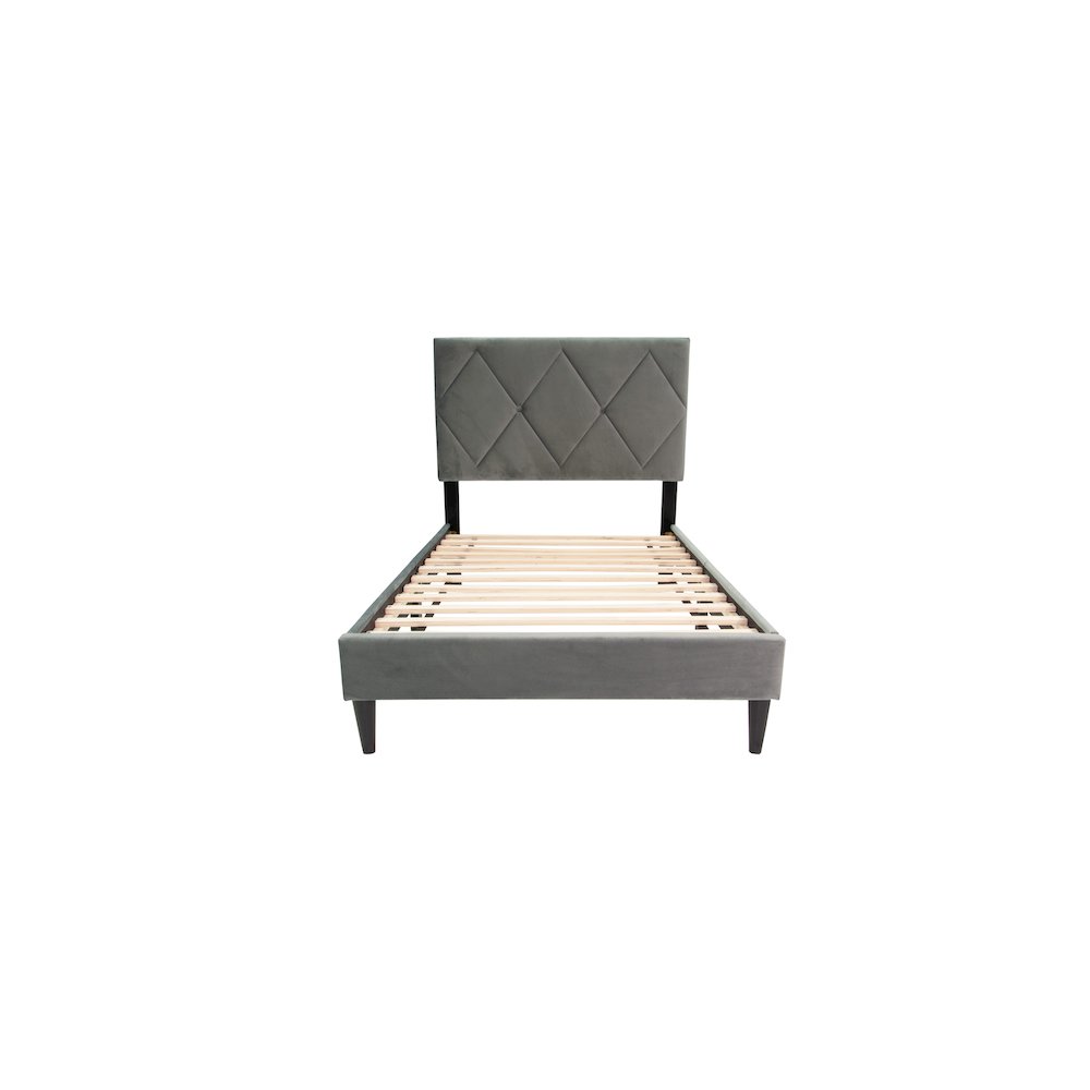 Adjustable Diamond Tufted Headboard Twin Bed Frame in Gray Velvet. Picture 2