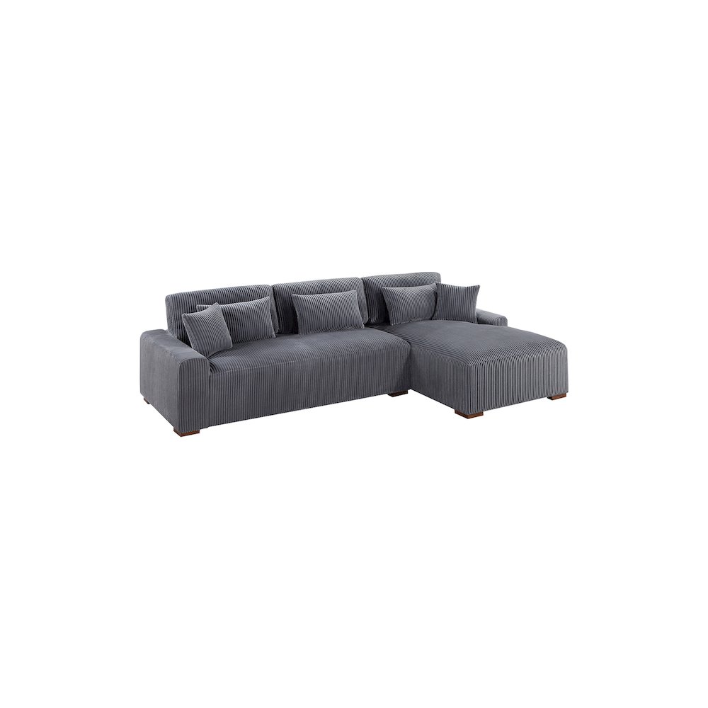 Upholstered Corduroy 2-Piece XL Sectional Set in Dark Gray. Picture 1