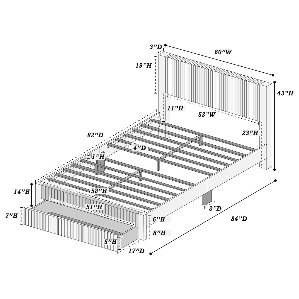 Queen Platform Bed with Underbed Storage in Charcoal. Picture 2