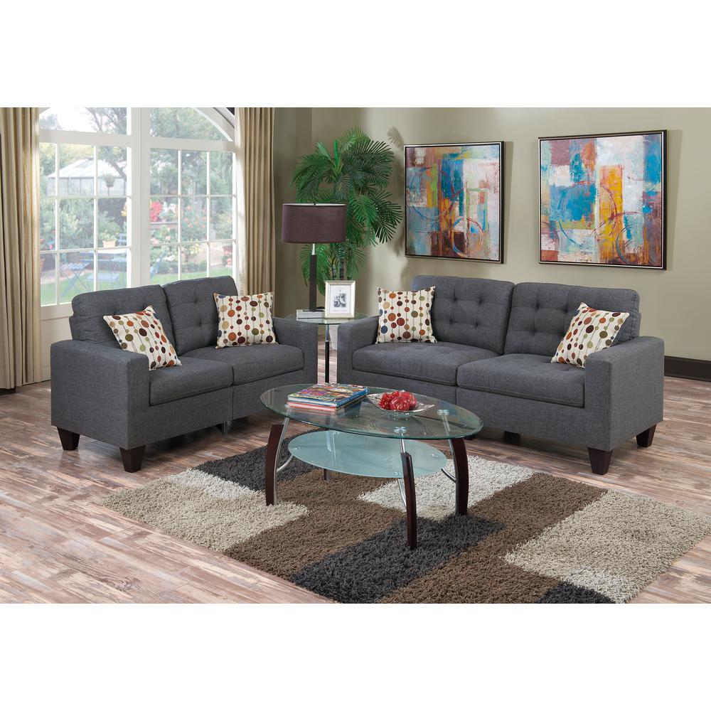 2 Piece Fabric Sofa Loveseat Set in Blue Gray Color. Picture 2