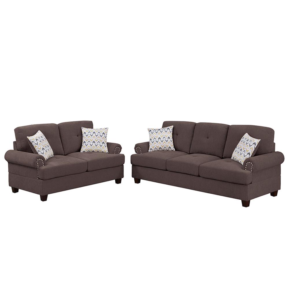 2 Piece Chenille Sofa and Loveseat Set  in Dark Coffee. Picture 2