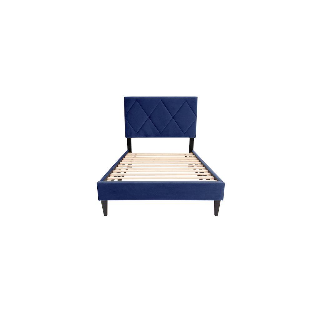 Adjustable Diamond Tufted Headboard Twin Bed Frame in Navy Blue Velvet. Picture 2