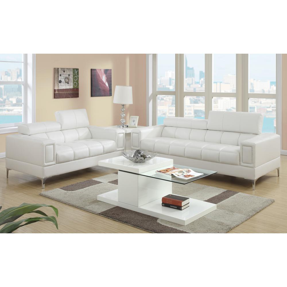 Furniture 2 Piece Faux Leather Sofa Set in Cream-White Color. Picture 2