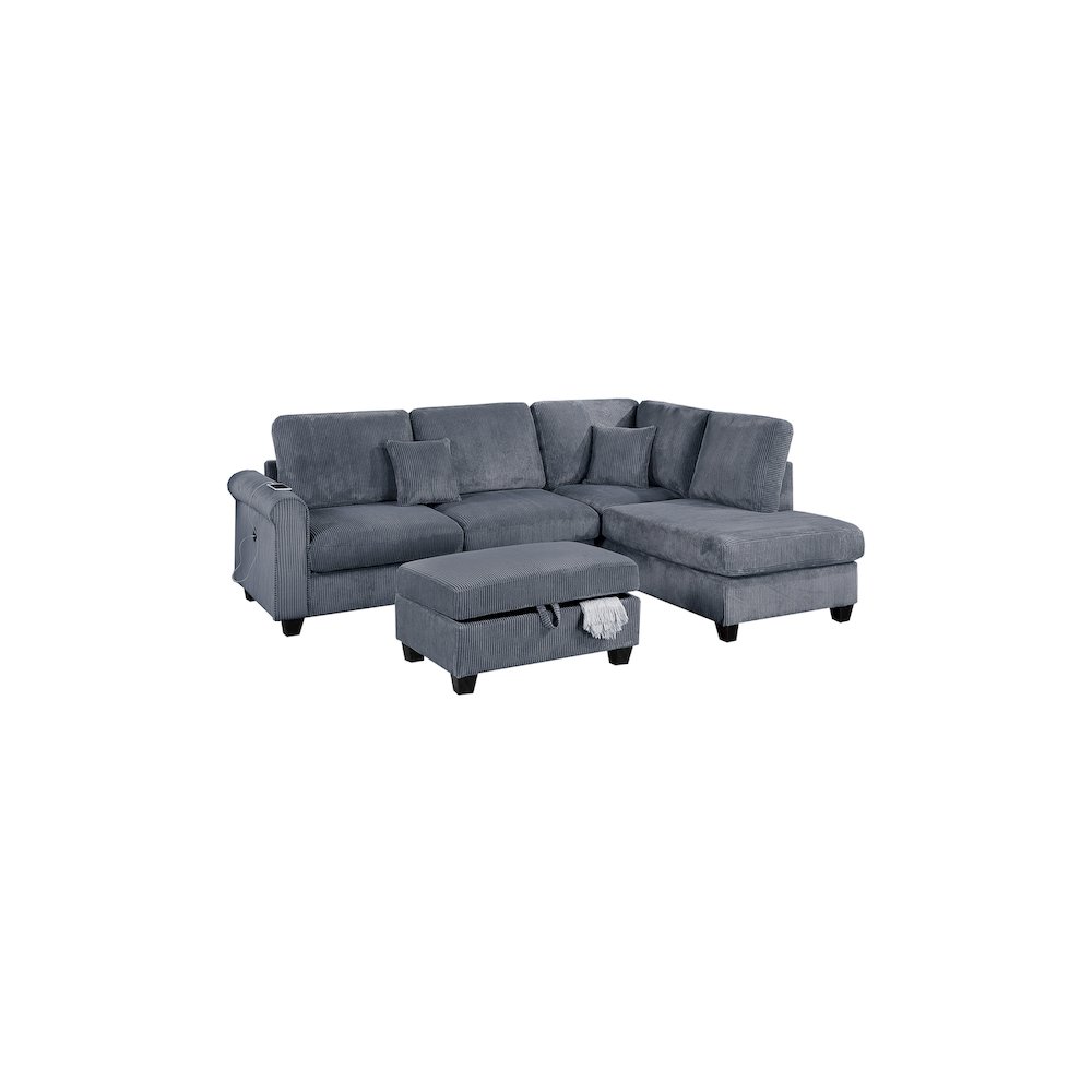 Upholstered Corduroy 3-Piece Sectional Set in Dark Gray. Picture 1