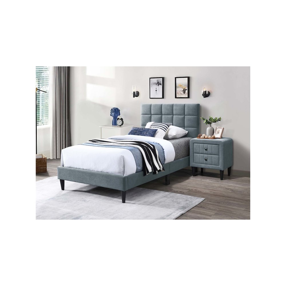 Adjustable Headboard Twin Bed Frame in Brushed Gray. Picture 1
