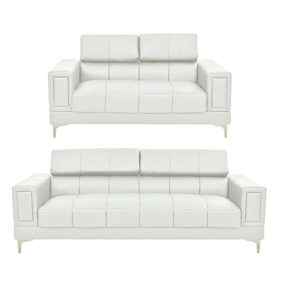 Furniture 2 Piece Faux Leather Sofa Set in Cream-White Color. Picture 3