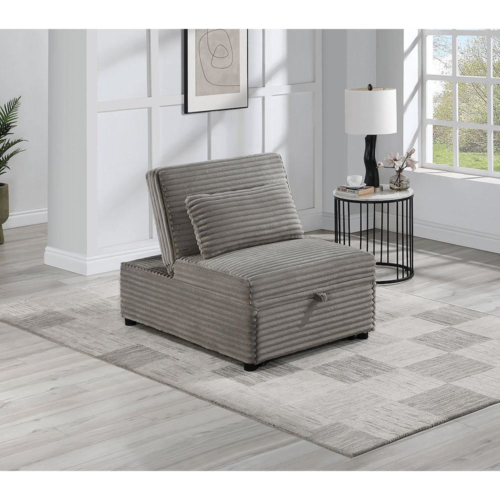 Upholstered Wide Welt Corduroy Convertible Chair in Smoke. Picture 3