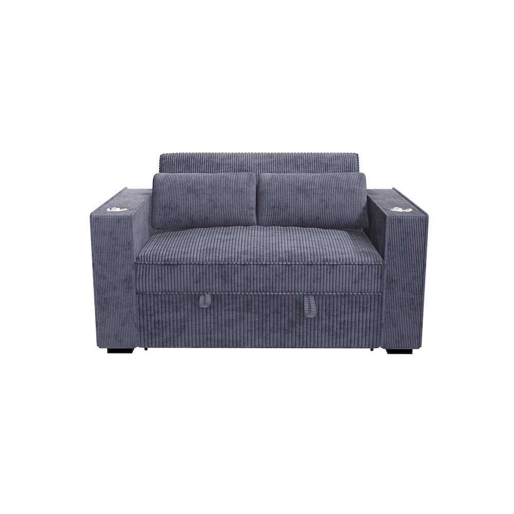 Upholstered Corduroy Convertible Sofa with Cupholders in Dark Gray. Picture 1