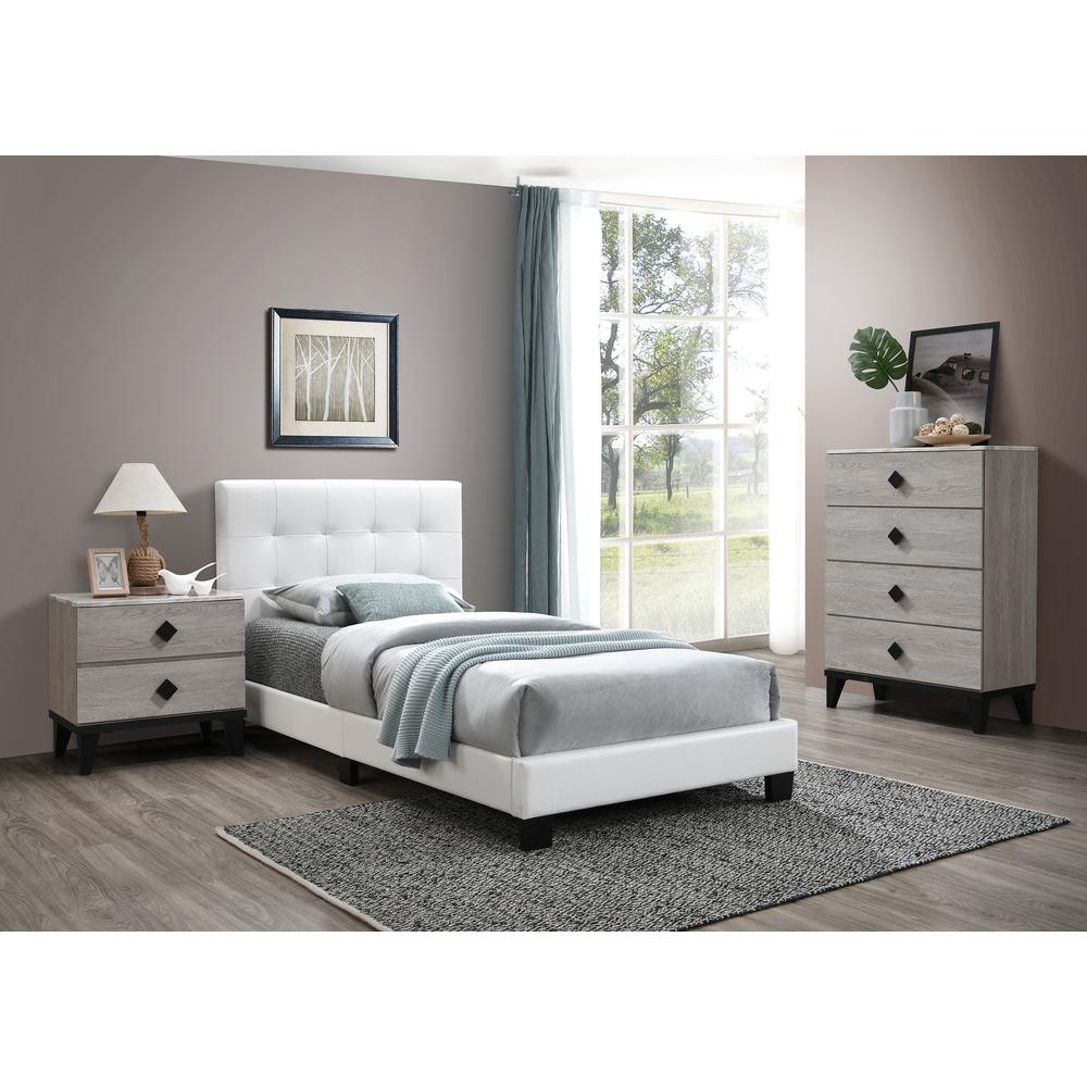 Poundex Twin Upholstered Bed Frame with Slats in White Faux Leather, 84" L x 42" W x 43" H , Package Weight 59. Picture 5