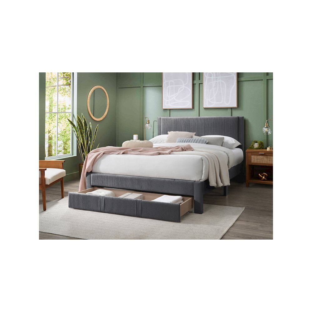 Queen Platform Bed with Underbed Storage in Charcoal. Picture 3