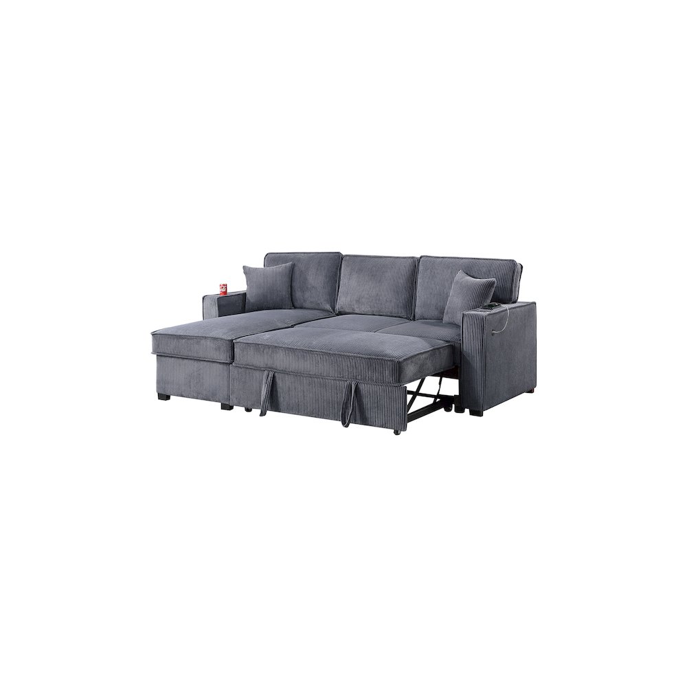 Corduroy Reversible Storage Chaise Convertible Sectional in Dark Gray. Picture 2