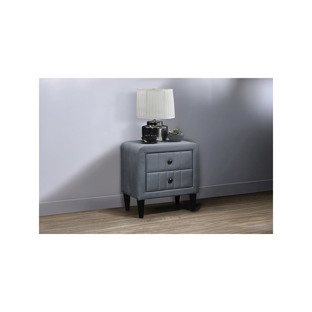 2-Drawer Velvet Upholstered Nightstand in Gray. Picture 4