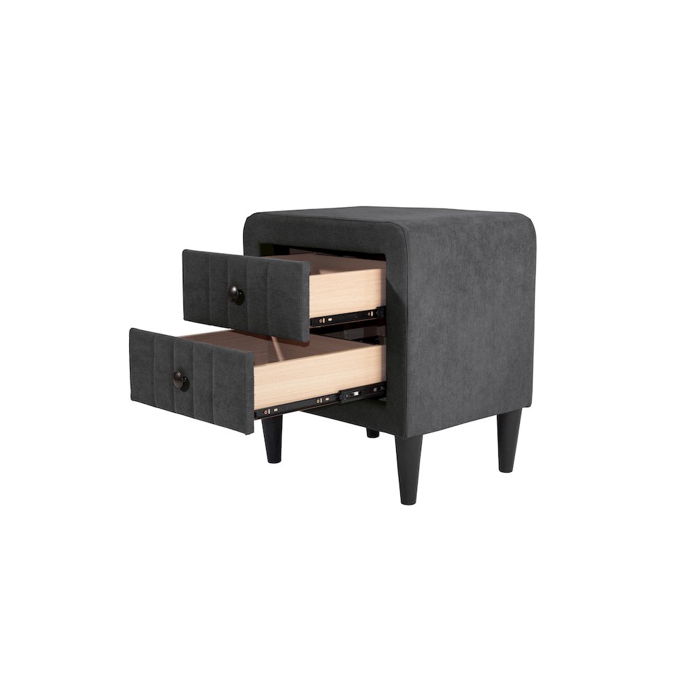 2-Drawer Brushed Linen Fabric  Upholstered Nightstand in Charcoal. Picture 3