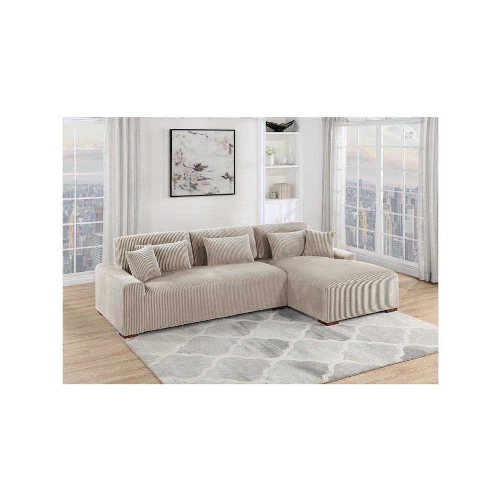 Upholstered Corduroy 2-Piece XL Sectional Set in Camel. Picture 2