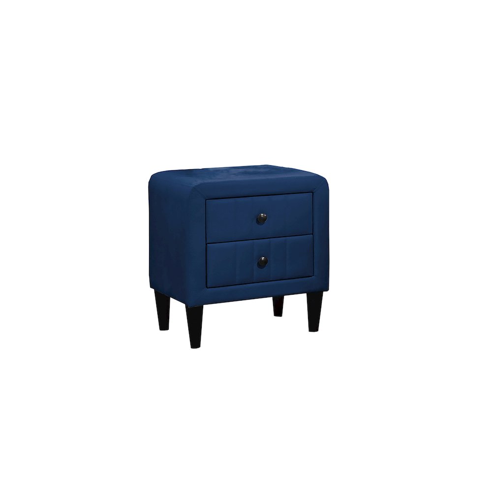 2-Drawer Velvet Upholstered Nightstand in Navy Blue. Picture 4