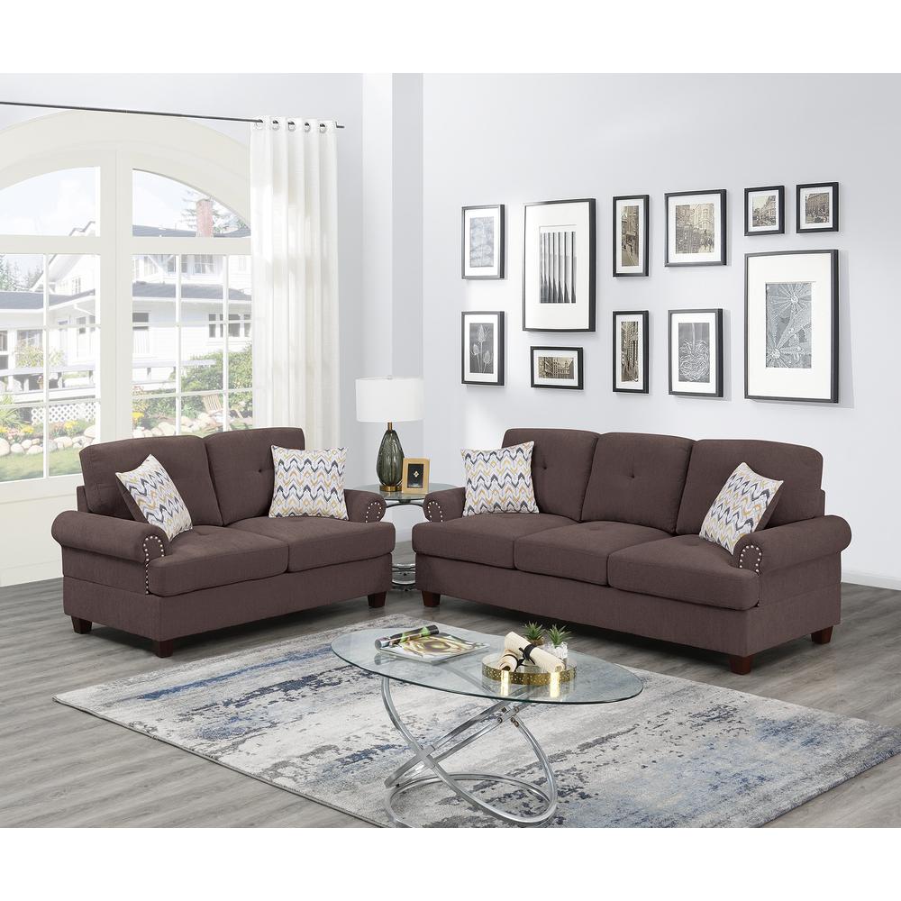 2 Piece Chenille Sofa and Loveseat Set  in Dark Coffee. Picture 1