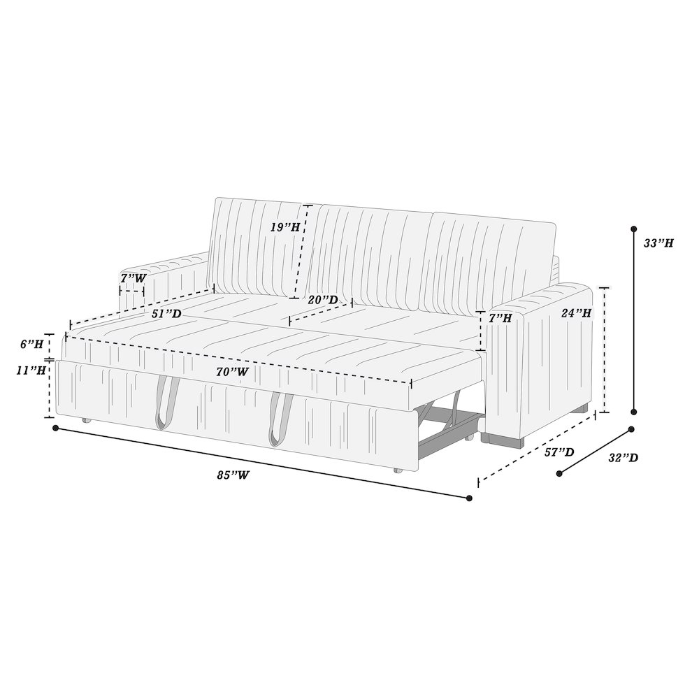 Upholstered Corduroy Convertible Sofa in Fog. Picture 4
