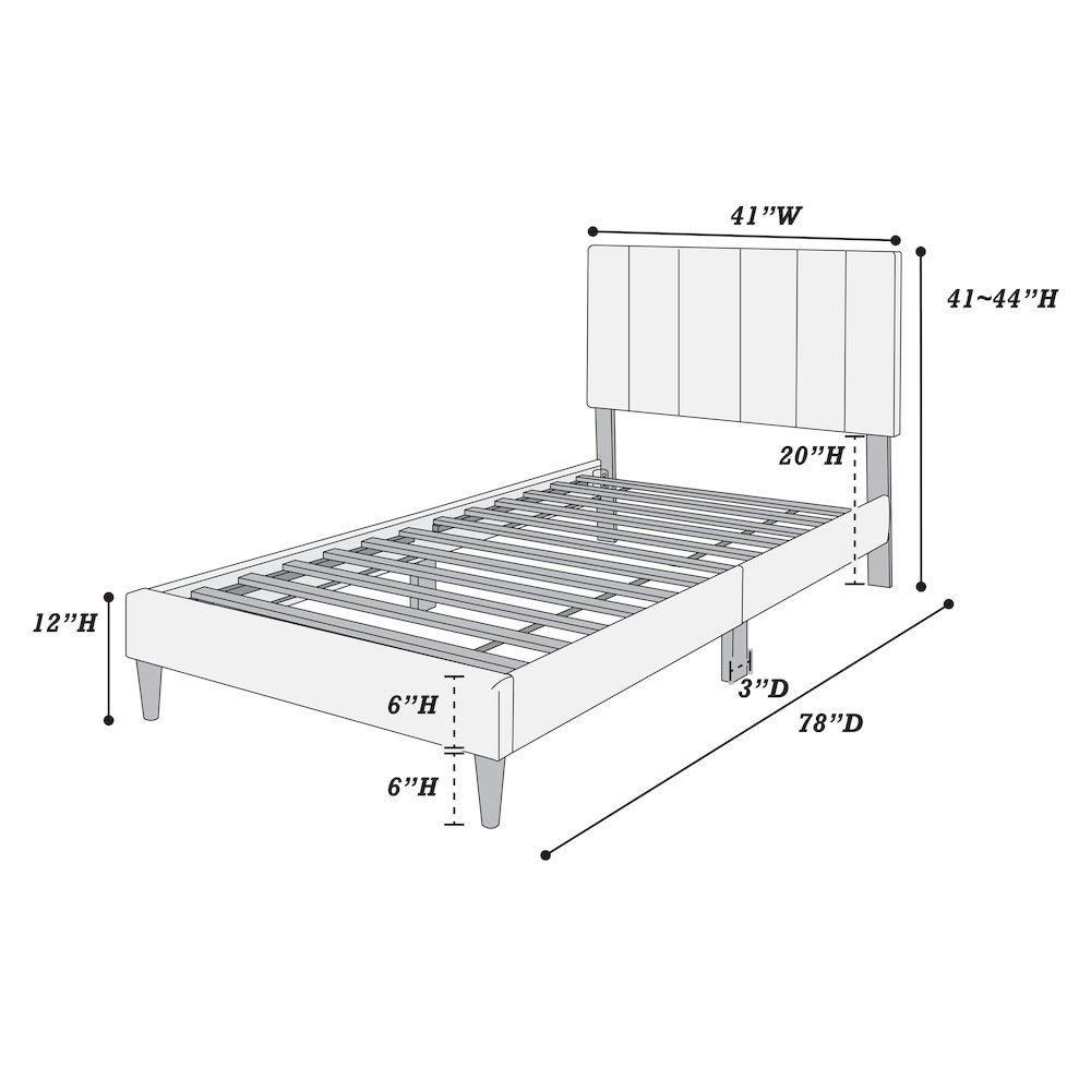 Adjustable Channel Tufted Charcoal Brushed Linen Twin Bed Frame. Picture 5