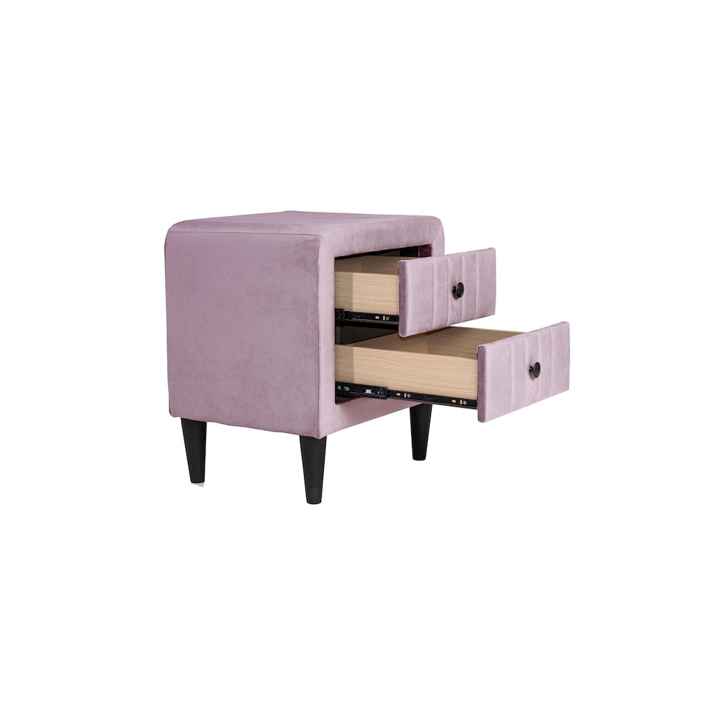 2-Drawer Velvet Upholstered Nightstand in Light Pink. Picture 2