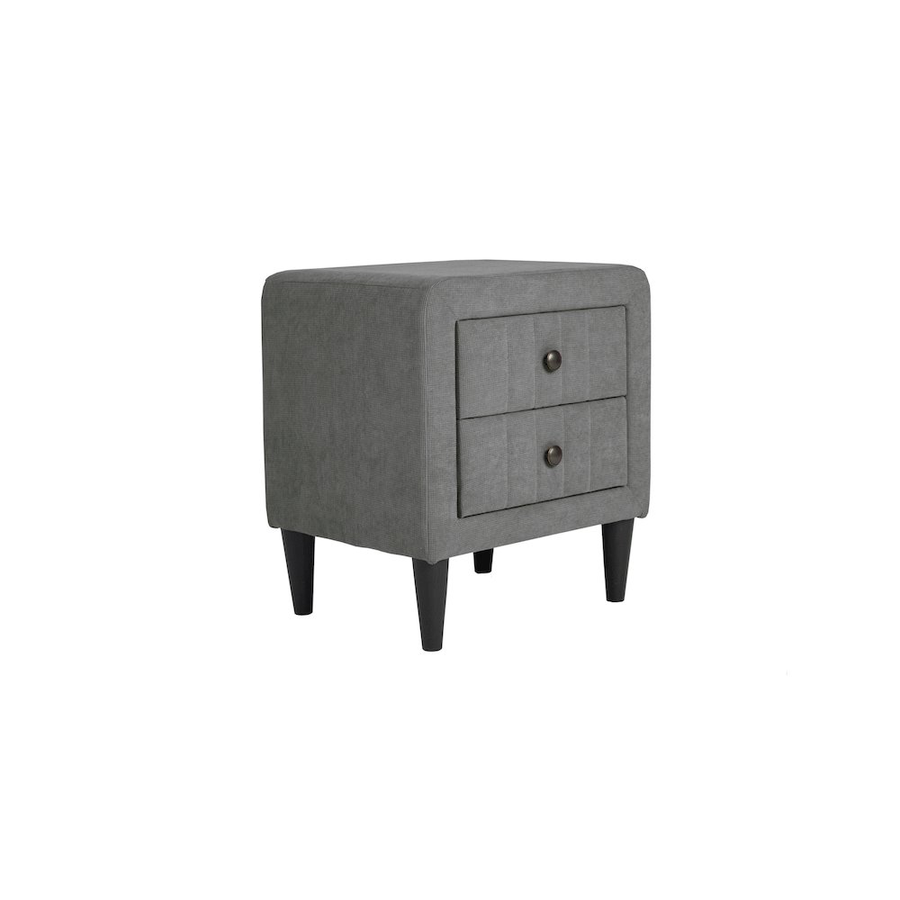 2-Drawer Brushed Linen Fabric  Upholstered Nightstand in Gray. Picture 3