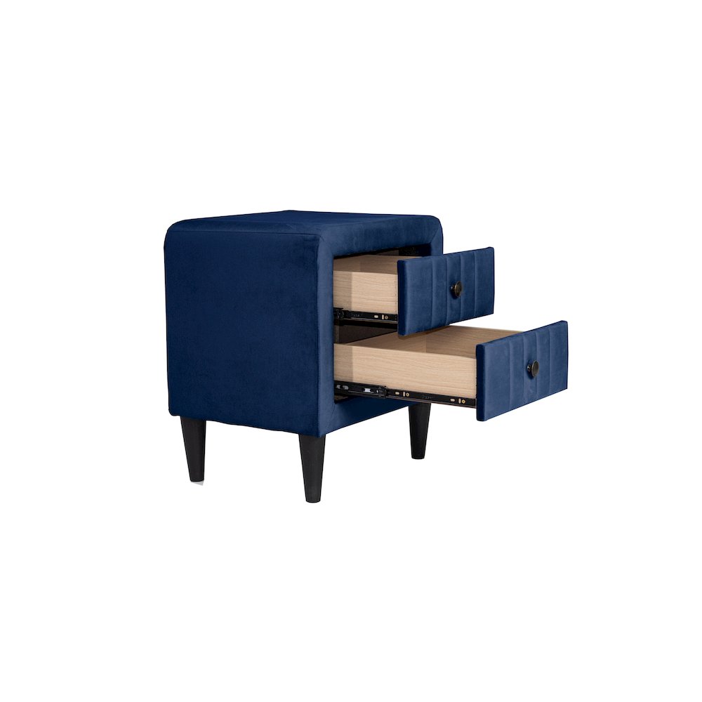 2-Drawer Velvet Upholstered Nightstand in Navy Blue. Picture 3